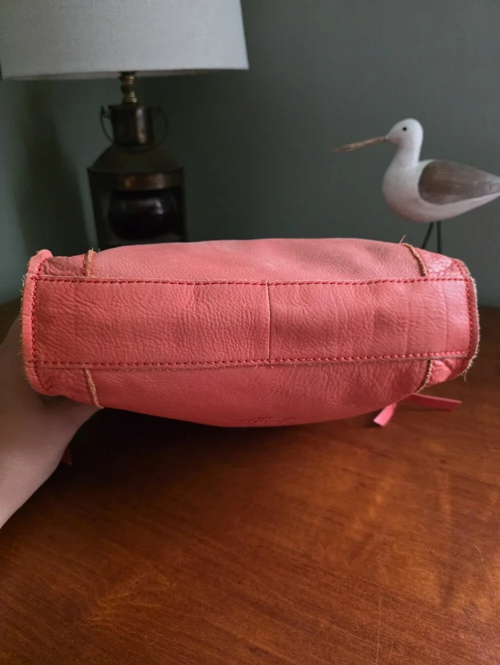 Lucky Brand Leather Hobo Crossbody Bag Coral Pink Fringe Tassels Slouch Boho